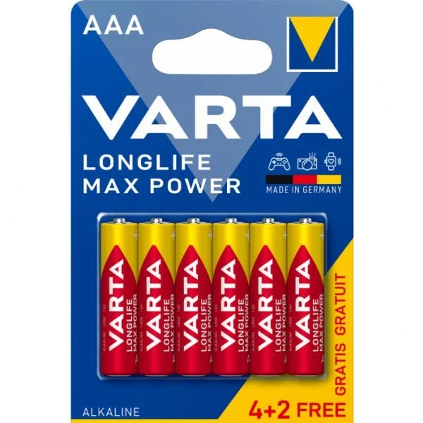 902VR11 Усилени алкални батерии Varta Longlife Max Power AAA LR03 4+2бр.
