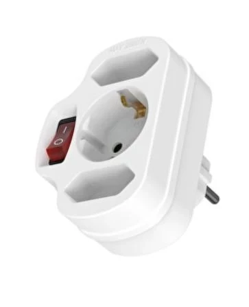 Адаптер за контакт с 1 Шуко и 2 плоски гнезда, с ключ, бял