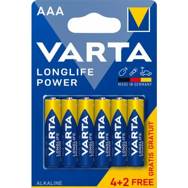 902VR13 Усилени алкални батерии Varta Longlife Power AAA LR03 4+2 бр.