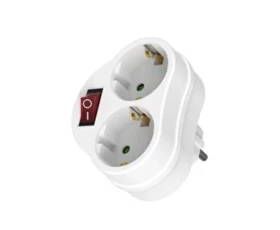 Снимка на Адаптер за контакт с 2 Шуко гнезда, с ключ, бял