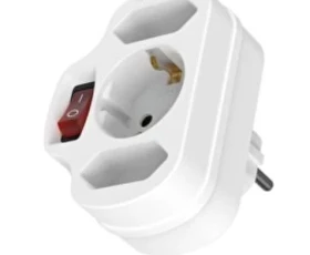 Снимка на Адаптер за контакт с 1 Шуко и 2 плоски гнезда, с ключ, бял