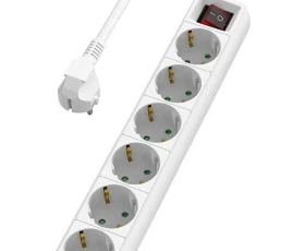 Снимка на Разклонител с 6 Шуко гнезда, с ключ, 3 метра, бял