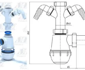 Снимка на 170WT20 СИФОН Ф40 1" 1/2 С ИЗВОД ЗА ПЕРАЛНЯ И СЪДОМИЯЛНА С ТРЪБА И РОЗЕТКА A1124