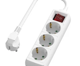 Снимка на Разклонител с 3 Шуко гнезда, с ключ, 3 метра, бял